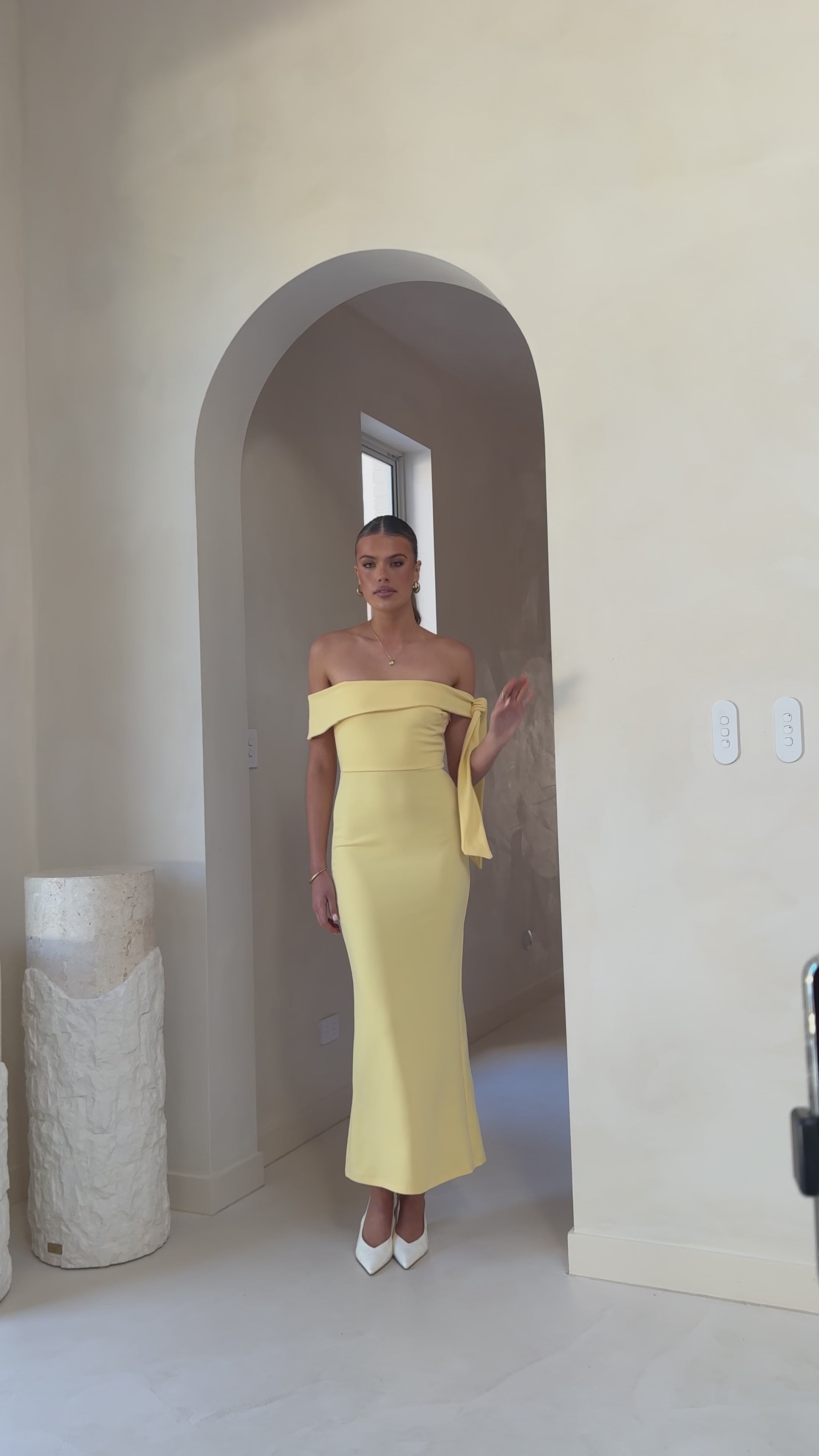 Halen Off Shoulder Midi Dress - Lemon