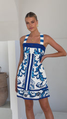 Maegan Mini Dress - Sapphire / White Zayna