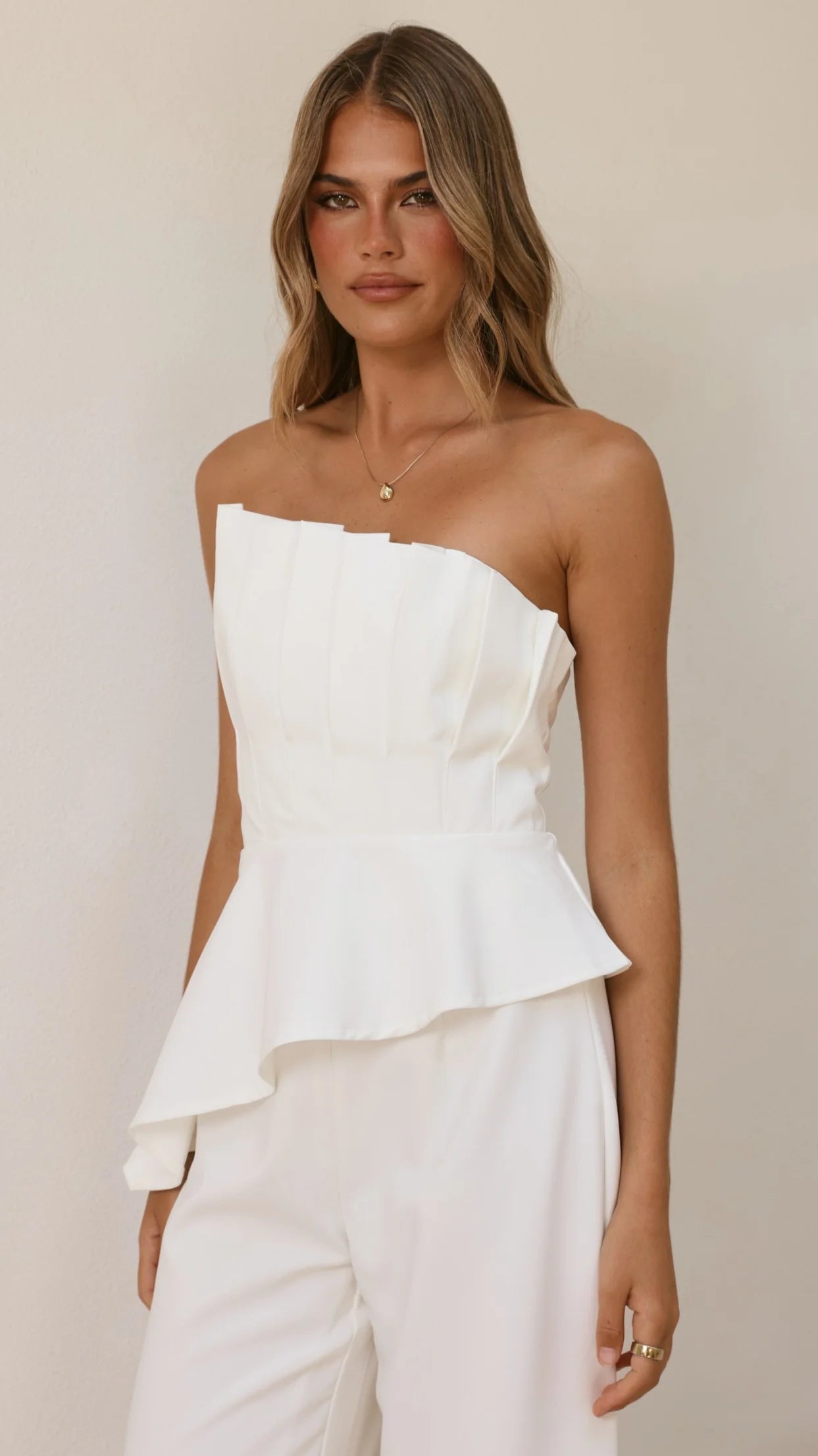 Javana Asymmetrical Top and Pants Set - White
