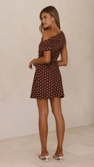 Benni Asymmetric Mini Dress - Chocolate/Nude Spot
