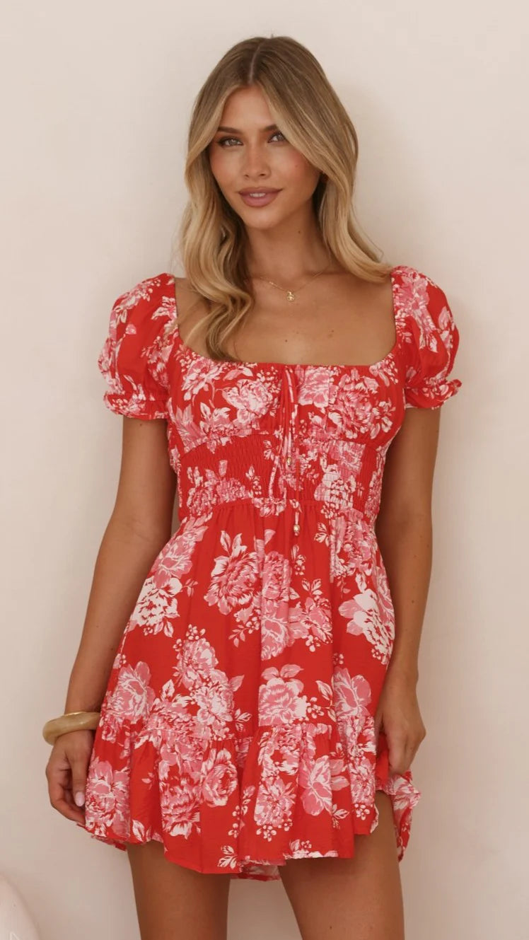 Kori Mini Dress - Red Floral
