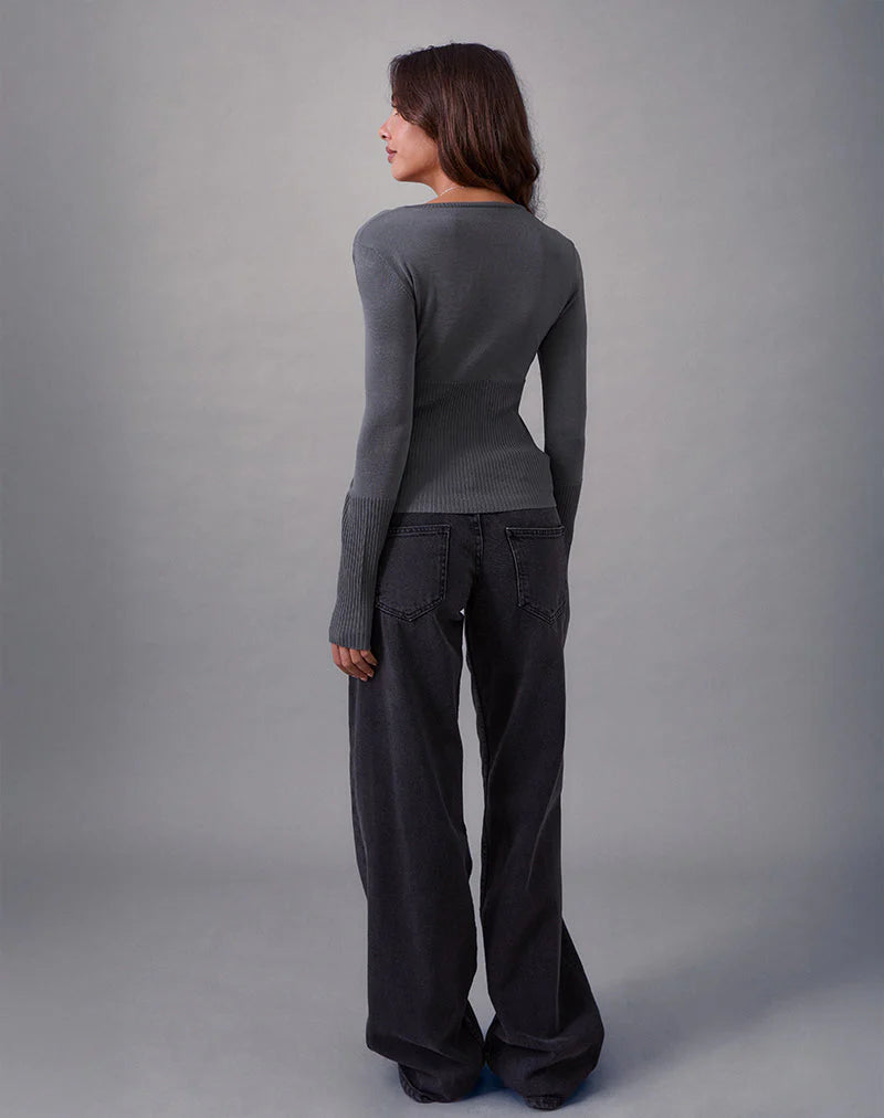 Darya Long Sleeve Knit Top in Slate Grey