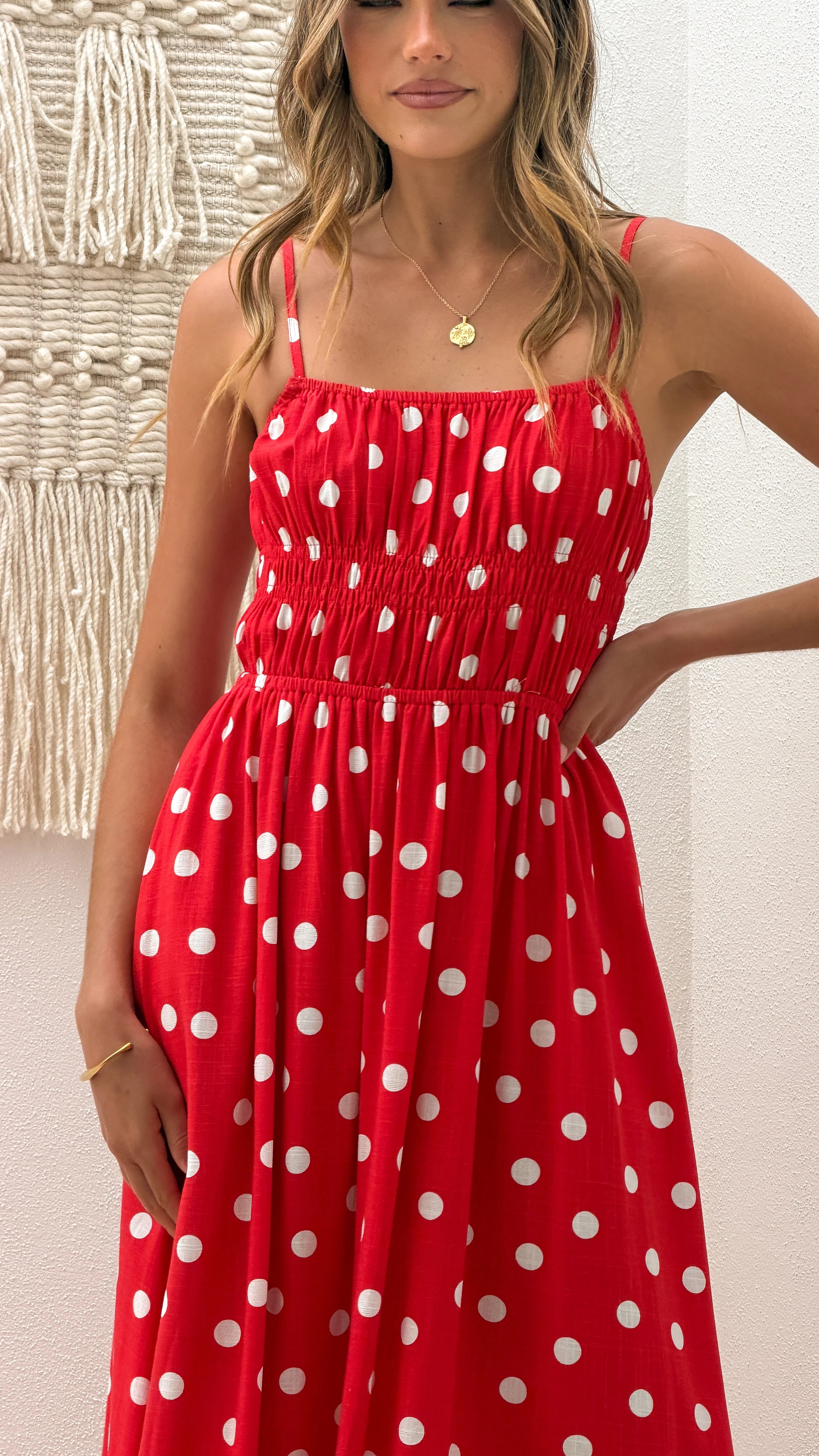 Solare Maxi Dress - Red/White Polka