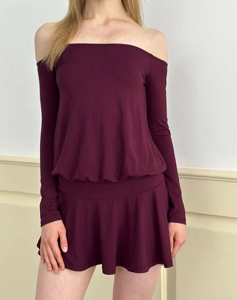 Somiah Bardot Mini Dress in Deep Purple