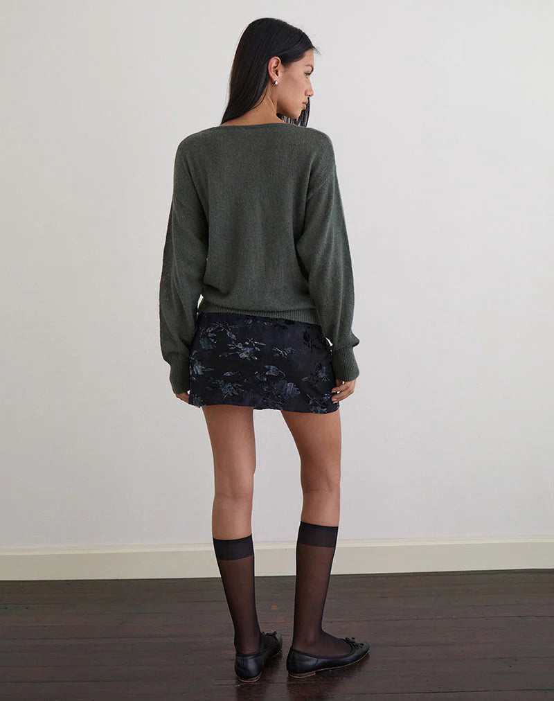 Grisha Long Sleeve Knit Top in Grey Smokey Green