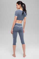 Airbrush High-Waist Race Pace Capri - Bluestone/White
