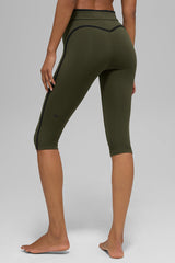 Airbrush High-Waist Race Pace Capri - Green Olive/Black