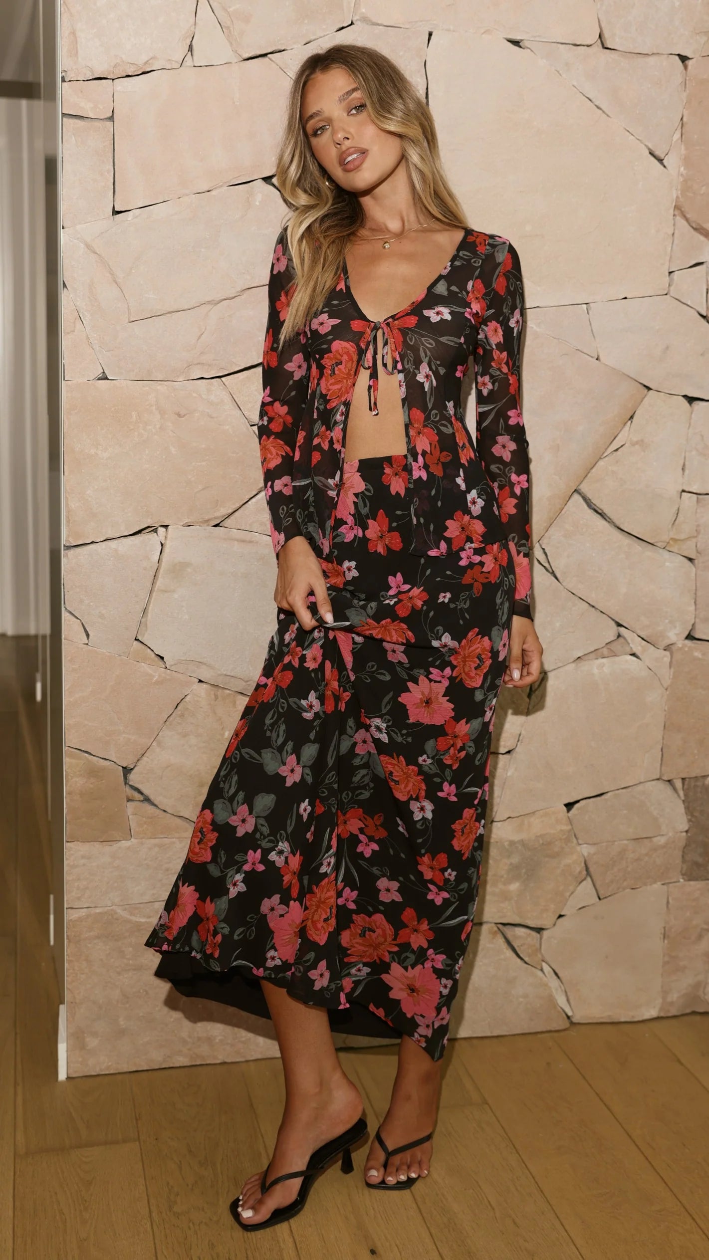 Brianna Open Tie Top - Dark Floral