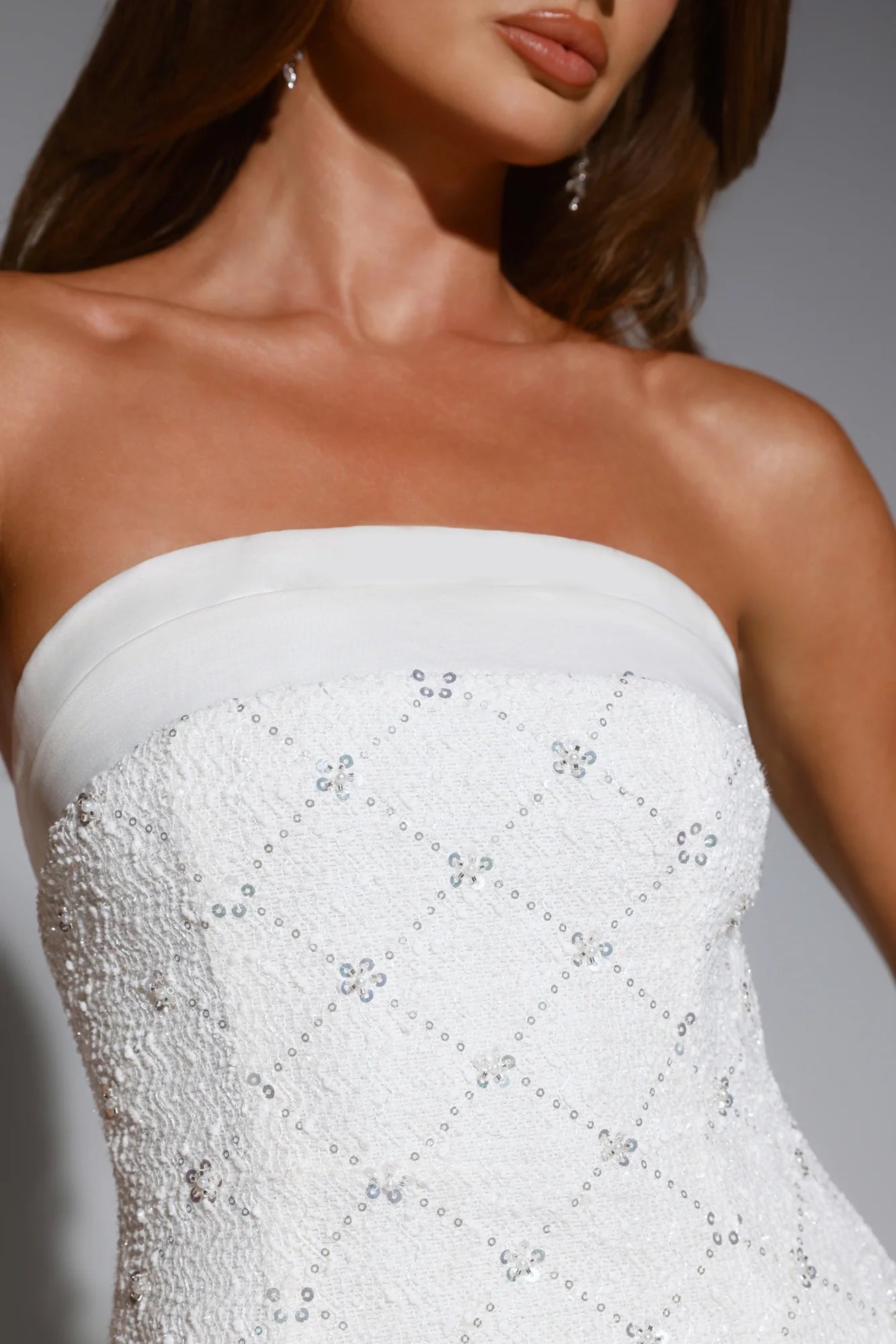Luxe Vibe Embellished Strapless Mini Dress Cream