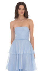 Corset Ruffle Strapless Maxi Dress in Sky Blue