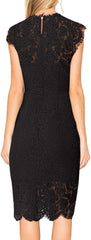 MEROKEETY Sleeveless Lace Floral Elegant Cocktail Dress