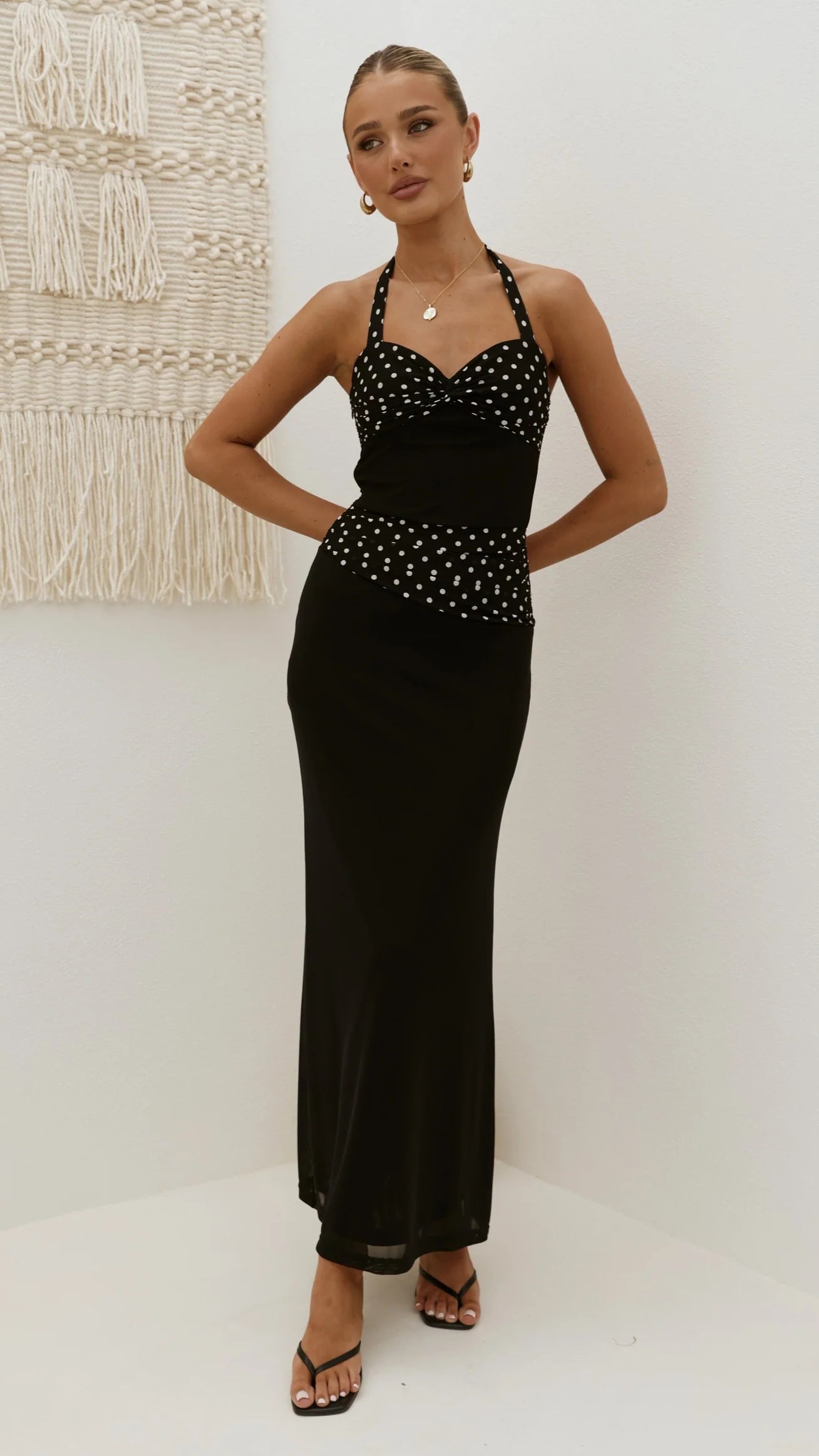 Nelly Maxi Dress - Black/White Polka