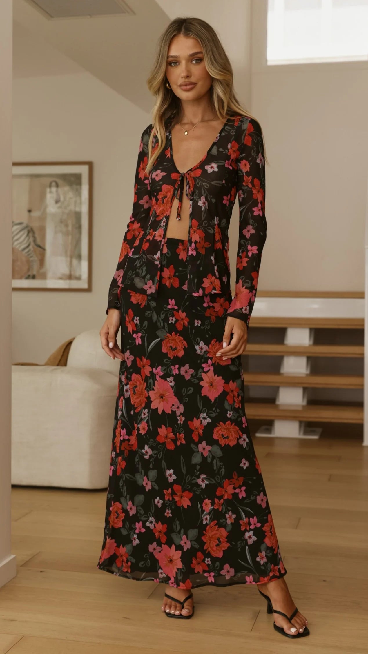 Brianna Open Tie Top - Dark Floral