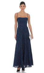 Burnout Lace-Up Maxi Dress in Navy