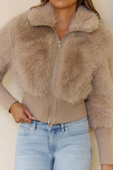 Midnight Whimsy Faux Fur Jacket Taupe