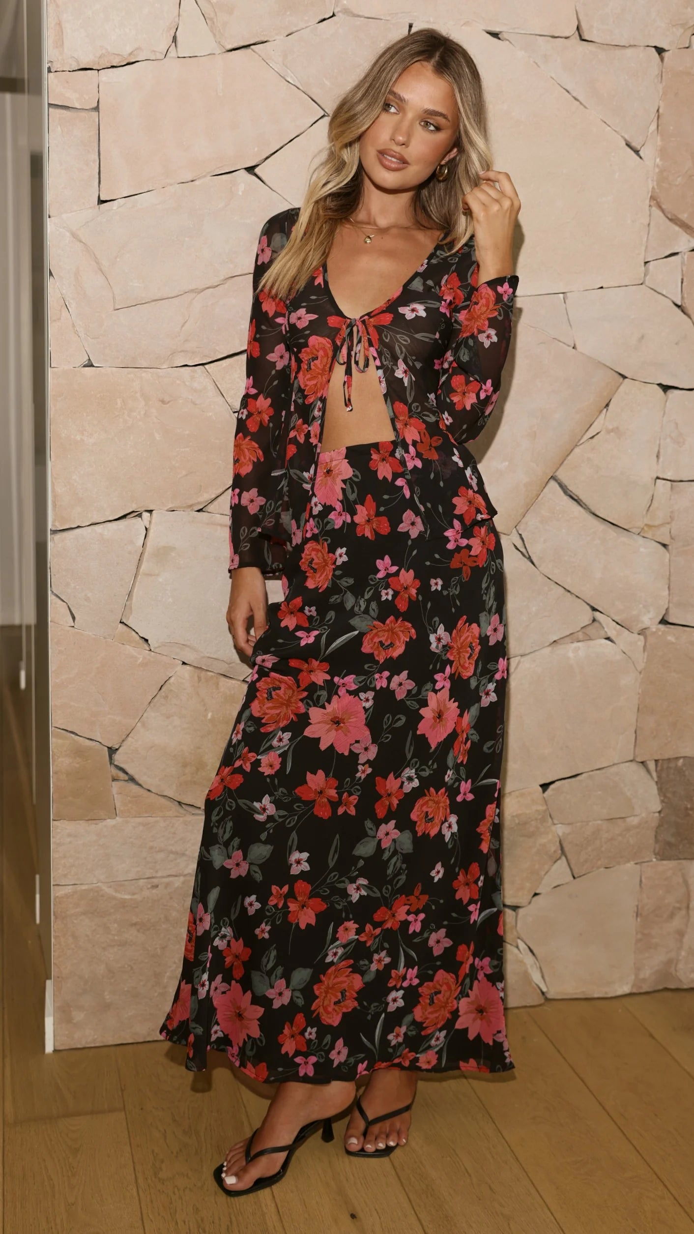 Brianna Open Tie Top - Dark Floral