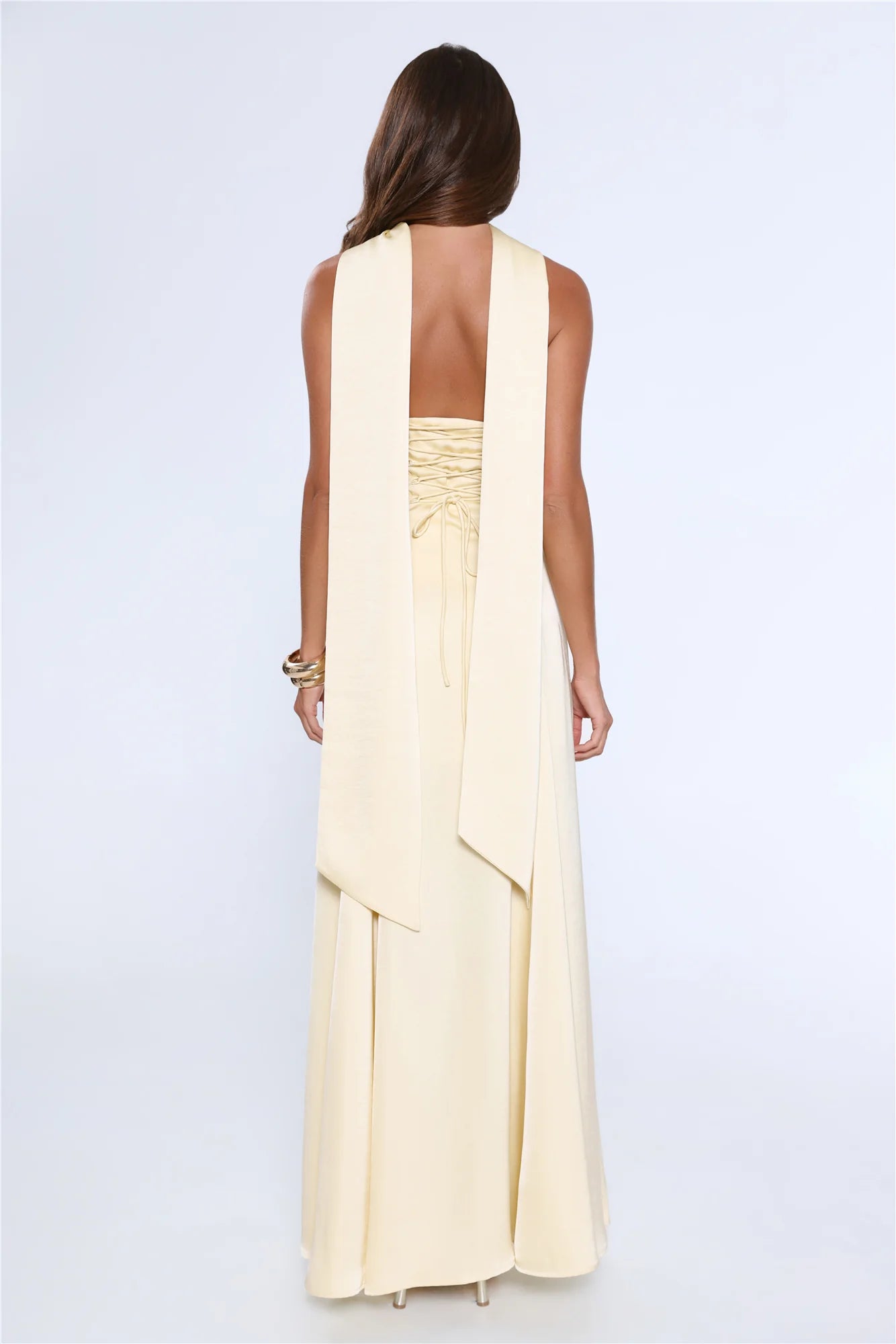 Satin Tempt Strapless Maxi Dress Lemon